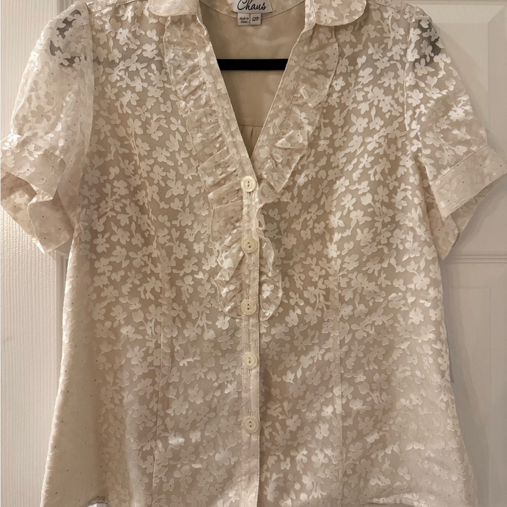 NWT Chaus Ivory Floral Lace Blouse